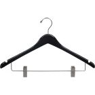 17" Black Wood Combo Hanger W/ Clips & Notches