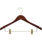 17" Walnut Wood Combo Hanger W/ Clips & Notches