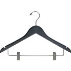 17" Black Wood Combo Hanger W/ Clips & Notches