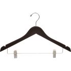 17" Espresso Wood Combo Hanger W/ Clips & Notches