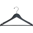 17" Rubber Coated Black Wood Suit Hanger W/ Suit Bar & Notches