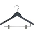 17" Rubber Coated Black Wood Combo Hanger W/ Clips & Notches