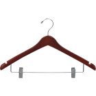 17" Walnut Wood Combo Hanger W/ Clips & Notches