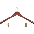 17" Walnut Wood Anti-Theft Combo Hanger W/ Clips & Notches