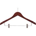 17" Walnut Wood Anti-Theft Combo Hanger W/ Clips & Notches