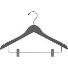 17" Rubber Coated Gray Wood Combo Hanger W/ Clips & Notches