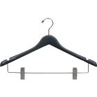 17" Matte Black Wood Combo Hanger W/ Clips & Notches