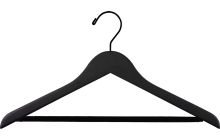 17" Matte Black Wood Suit Hanger W/ Flocked Bar