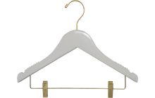 12" White Wood Combo Hanger W/ Clips, Notches & Rubber Strips