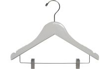 12" White Wood Combo Hanger W/ Clips, Notches & Rubber Strips