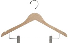 17" Unfinished Wood Combo Hanger W/ Clips & Notches