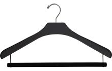 18" Matte Black Wood Suit Hanger W/ Flocked Bar