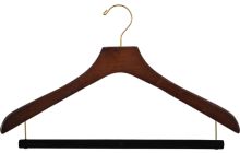 18" Walnut Wood Suit Hanger W/ Flocked Bar