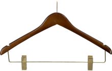 17" Brown Wood Anti-Theft Hanger W/ Clips & Notches