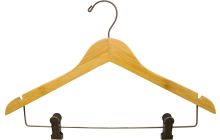 17" Bamboo Combo Hanger W/ Deluxe Clips, Notches & Rubber Strips