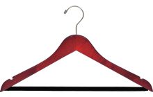 17" Cherry Wood Suit Hanger W/ Flocked Bar & Notches