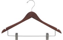 17" Rubber Coated Walnut Wood Combo Hanger W/ Clips & Notches