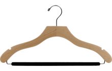 17" Natural Wood Suit Hanger W/ Flocked Bar & Notches