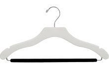 17" White Wood Suit Hanger W/ Flocked Bar & Notches
