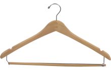 17" Natural Wood Suit Hanger W/ Locking Bar & Notches