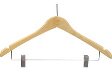 17" Natural Wood Anti-Theft Combo Hanger W/ Clips & Notches