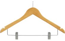 17" Natural Wood Anti-Theft Combo Hanger W/ Clips & Notches