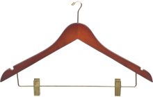 17" Walnut Wood Anti-Theft Combo Hanger W/ Clips & Notches