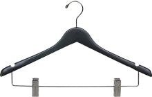 17" Matte Black Wood Combo Hanger W/ Clips & Notches
