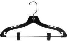 17" Black Plastic Combo Hanger W/ Black Hook & Clips