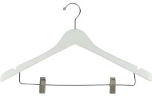 17" White Wood Combo Hanger W/ Clips & Notches