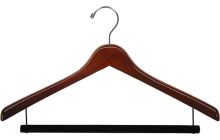 17" Walnut Wood Suit Hanger W/ Flocked Bar