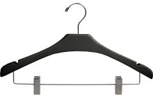 16" Matte Black Wood Combo Hanger W/ Clips & Notches