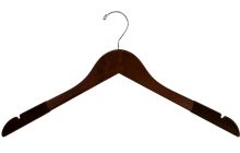 17" Walnut Wood Top Hanger W/ Notches & Flocked Shoulders