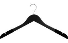 17" Matte Black Wood Top Hanger W/ Notches & Flocked Shoulders