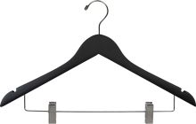 17" Matte Black Wood Combo Hanger W/ Clips & Notches