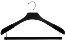 18" Matte Black Wood Suit Hanger W/ Flocked Bar & Shoulders
