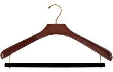 18" Walnut Wood Suit Hanger W/ Flocked Bar