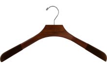18" Walnut Wood Top Hanger W/ Flocked Shoulders