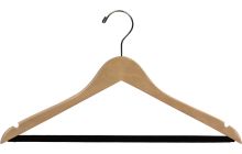 17" Natural Wood Suit Hanger W/ Flocked Bar & Notches