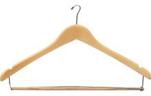 17" Natural Wood Anti-Theft Suit Hanger W/ Locking Bar & Notches