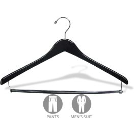 WHISKET Premium Black Wooden Hangers - 10 Pack, Heavy Duty Suit & Clothes Hangers With Non-Slip Bar
