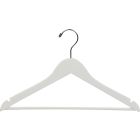 17" Rubber Coated White Wood Suit Hanger W/ Suit Bar & Notches