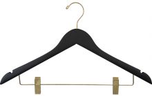 17" Matte Black Wood Combo Hanger W/ Clips & Notches