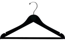 17" Black Flocked Wood Suit Hanger W/ Suit Bar & Notches