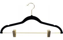 17" Black Flocked Plastic Combo Hanger W/ Clips & Notches
