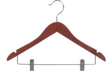 17" Walnut Wood Combo Hanger W/ Clips & Notches