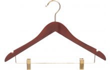 17" Walnut Wood Combo Hanger W/ Clips & Notches