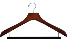 18" Walnut Wood Suit Hanger W/ Flocked Bar