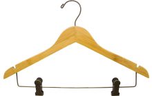 17" Bamboo Combo Hanger W/ Deluxe Clips, Notches & Rubber Strips