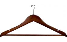 17" Cherry Wood Anti-Theft Suit Hanger W/ Suit Bar & Notches